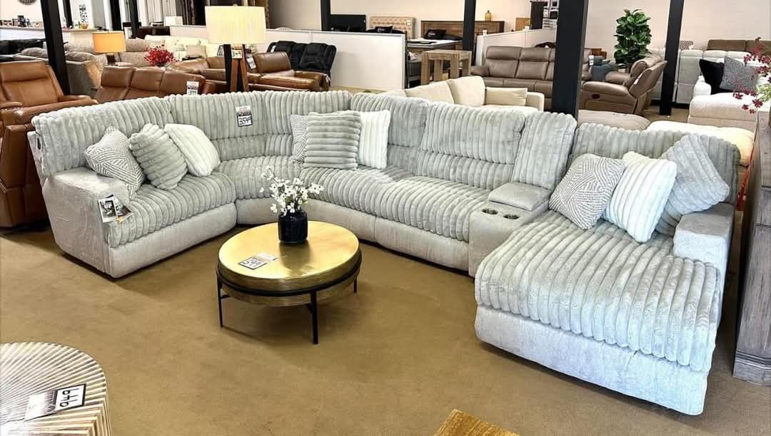 Jackson Catnapper Abraxas Light Gray Fluffy Corduroy Oversized Power Reclining Sectional Couch With Chaise