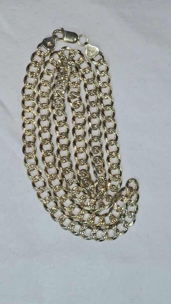 Gold Over 925 Silver Classic Cuban Diamond Cut Necklace Chain 24.5 Inch 7 MM 31 Grams