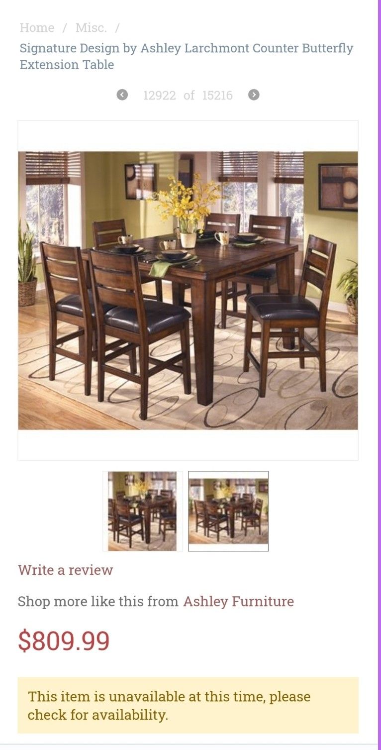 Ashley Larchmont Counter Butterly Extension Dinning Room Table