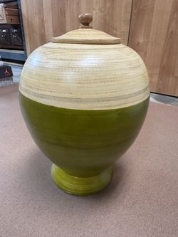 Two Toned Bamboo Jar With Lid