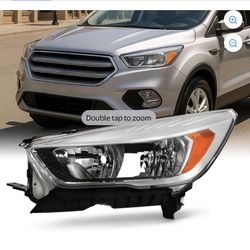 AKKON - Fits 2017 2018 2019 Ford Escape [Halogen Type] Chrome Headlight Passinger Side w/o LED DRL Running Signal Lamp
