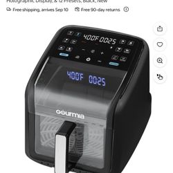 Gourmia Panorama 7-QT Digital Air Fryer w/ Panoramic View, Holographic Display, & 12 Presets, Black, New
