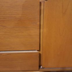 Executive desk and matching credenza, solid, medium-oak, very good conditionst