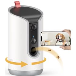 2K Pet Camera Treat Dispenser, 360°View Dog Camera with Phone App, 5G&2.4G WiFi 2-Way Talk Pet Cam Indoor for Cats Remote Treat Tossing, Motion Alerts
