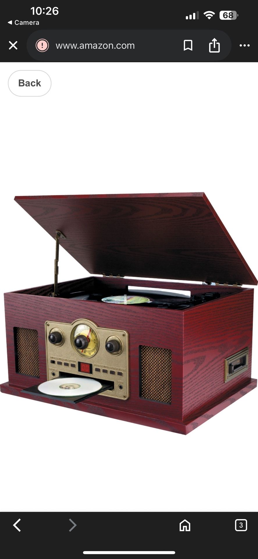 Sylvania Nostalgia 5-in-1 Turntable/CD/Radio/Cassette Player with Auxiliary Input