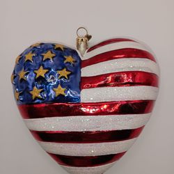 Christopher Radko Brave Heart Red White and Blue Heart 9/11 Ornament with Glitter perfect Fourth of July decoration.