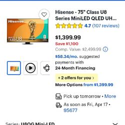 Brand New Hisense 75 Inch Flat Screen Smart TV 