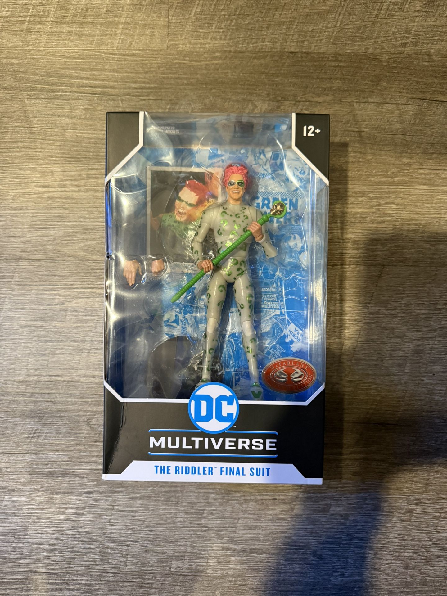 In Hand, Brand New, Never Opened Mcfarlane - DC Multiverse - Batman Forever - Riddler Final Suit - Red Label - 7” Action Figure **Not Mint**