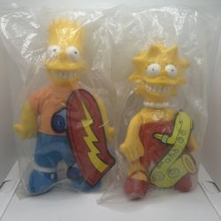 Vintage 1990’s Bart & Lisa Simpson The Simpson’s Burger Plush Dolls Still Sealed