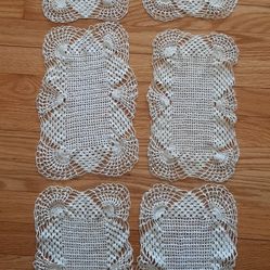  6 Vintage Crochet Doilies, Off White approx.