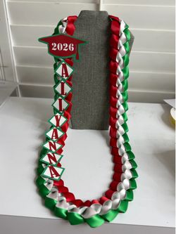 Graduation Mexico Flag Lei: Red White Green Ribbon, Special Edition