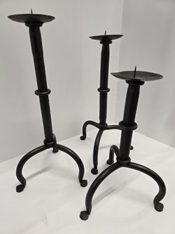 Set of 3 Wrought Iron Black Candle Holders – Rustic/Industrial Decor