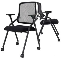 BROBRIYO 2 Pack Stackable Folding Chairs with Cushion Padded Mesh Bouncing Back Conference Room Chair for Office Meeting Training