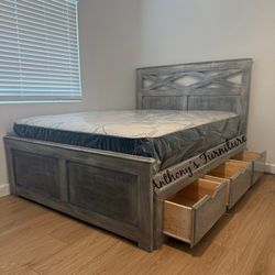 Queen Bed And Mattress With Drawers 