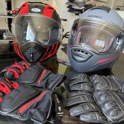 2 Full Face Helmets and 2 Pairs Of Riding Gloves 