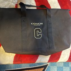 Coach Black Duffle Gym Travel Gold Color "C" Adjustable Strap Cologne Promo New