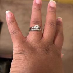 5.4mm Lab-Created White Sapphire Three Stone Bridal Set in 10K White Gold (Price Negotiable)