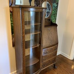Oak Cabinet With Secretary Desk