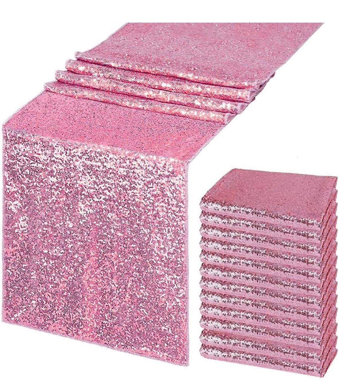 Rose Pink Sequin Table Runner 12" x 72" Pack of 10 Sequin Rectangle Table Runner Glitter Table Runner for Party Decor Graduation Party Supplies Decora