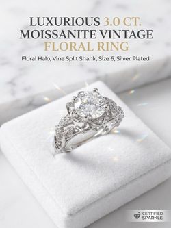 NEW 3.0 CT Brilliant Moissanite Floral Ring – Vintage Leaf & Vine Band – Size 6