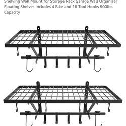 Garage Wall Shelves 2 Pack 14.2"x31.5" Garage Shelving Wall Mount for Storage Rack Garage Wall Organizer Floating Shelves Includes 4 Bike and 16 Tool 