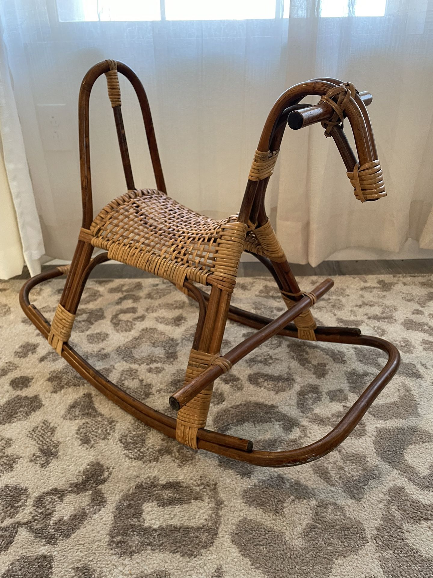 Rocking horse MCM boho Rattan and wicker vintage toy photo prop nursery decor toddlers little kids