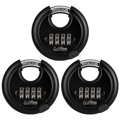 Guliffen Outdoor Combo Lock For Storage Unit, Weatherproof Disc Lock For Sheds,Gate And Fence, 3 Pack Heavy Duty Pad Locks With Code (3/8-Inch Shackle