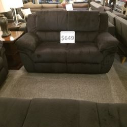Brand New Black Or Brown Fabric Manual Reclining Loveseat