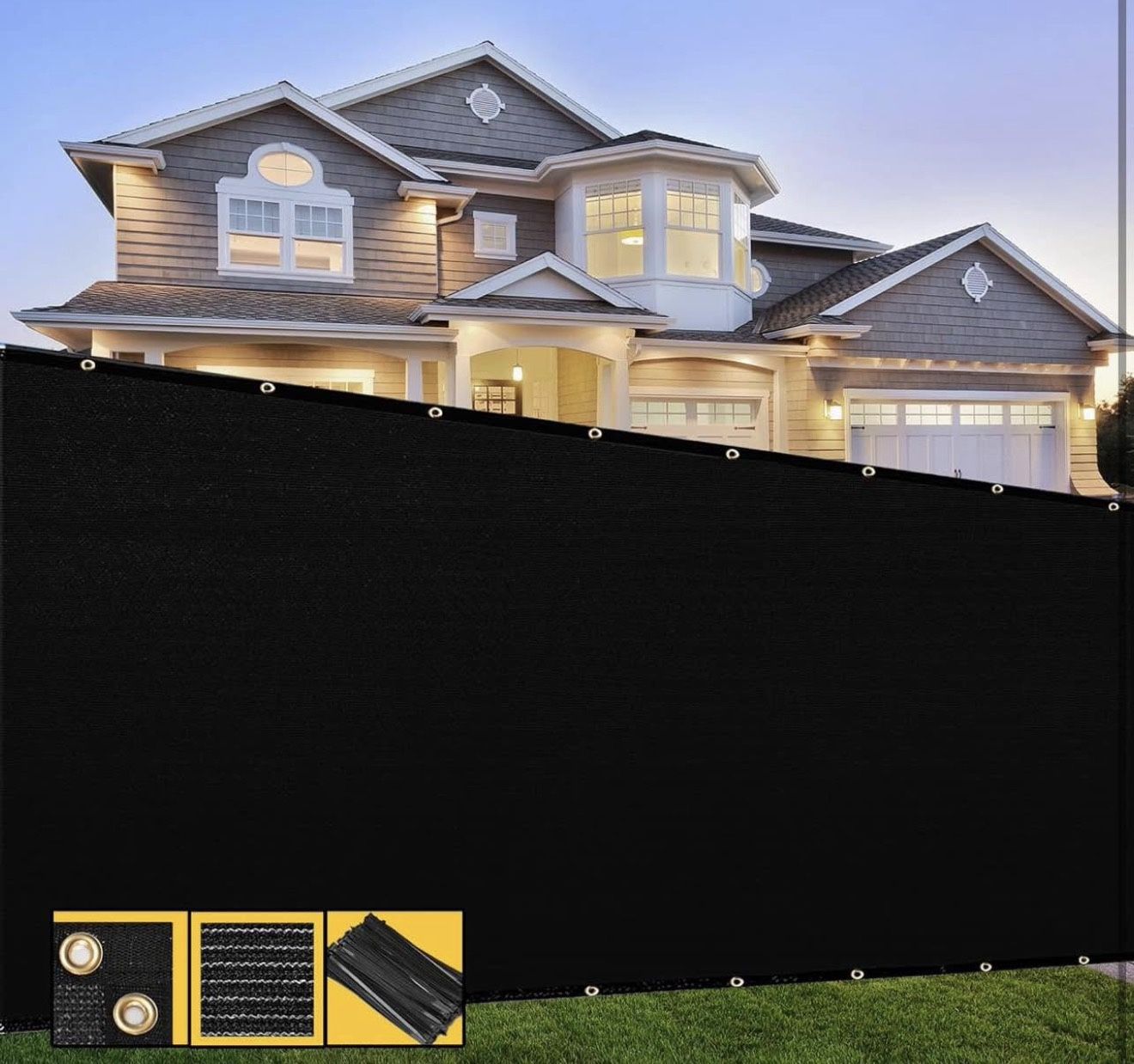 5' x 50' Black Fence Privacy Screen with Bindings & Grommets Heavy Duty for Gardens, Backyard, Patio