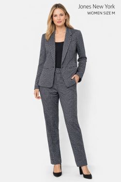 Jones New York 2-Piece Suit  -Set- Pants PL Blazer M Blue/Black Houndstooth