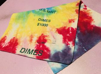 US Mint Money Bag in Rainbow Tie Dye $1000 Dimes Bag, Vintage, Retro
