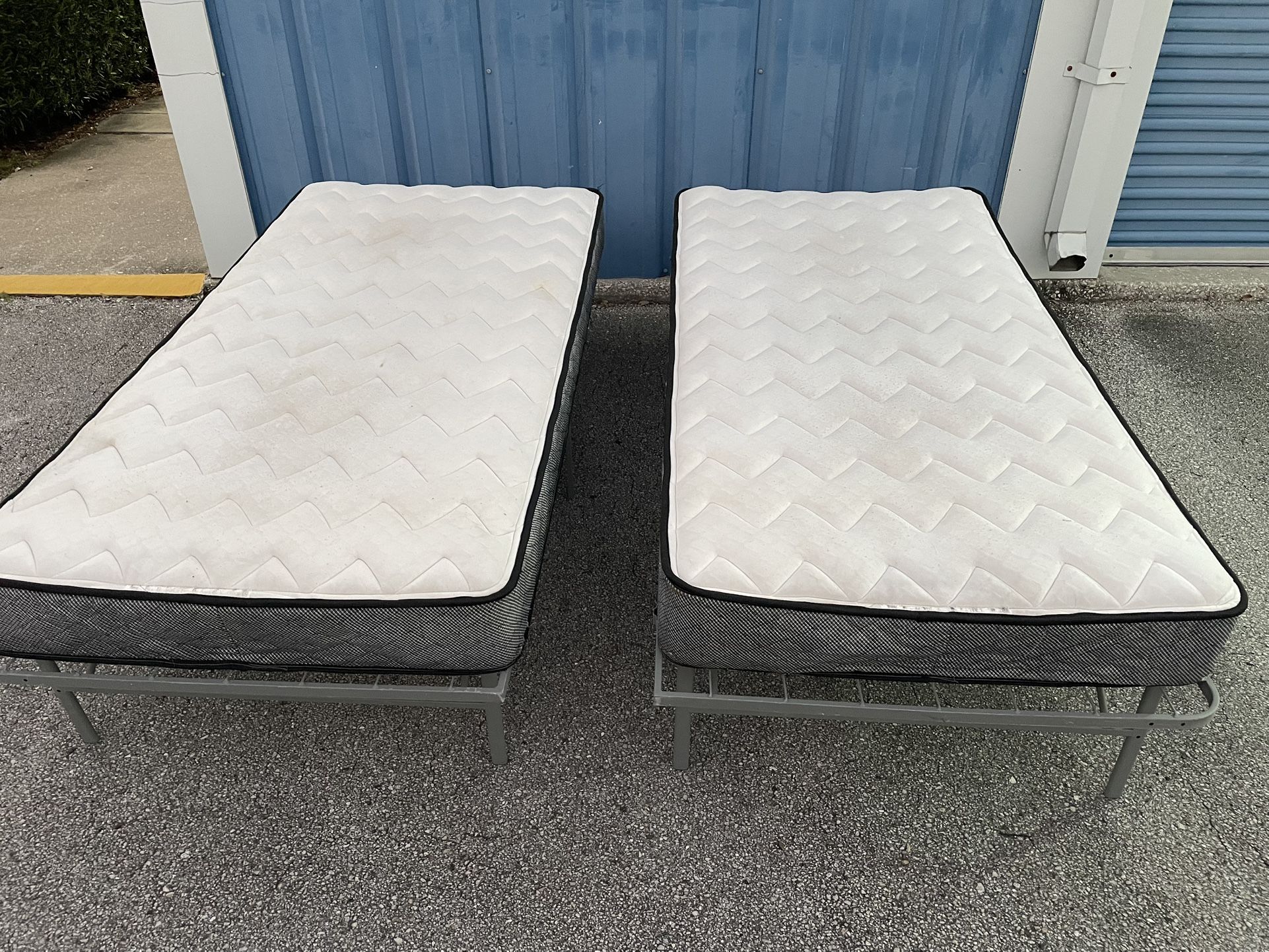 Twin Size Folding Platform Metal Bed Frame with Mattress - Used good condition / each set for