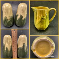 Vintage SHAWNEE USA Pottery Corn 🌽 Salt & Pepper Shakers AND Creamer Lot