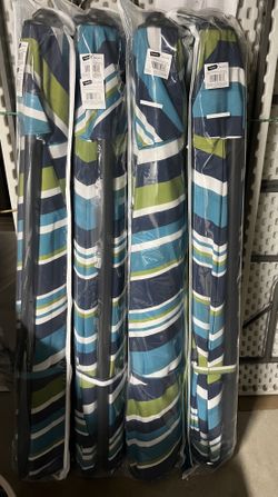 New - 9Ft Market Umbrella-Aqua Blue Stripe