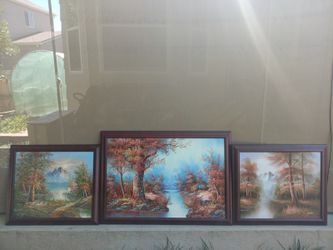 Set Of 3 Beautiful Landscape Oil Paintings Framed