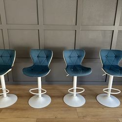 Set of 4 Teal Adjustable Bar Stools | Good Condition | $160