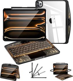 Transparent Keyboard Case iPad Air/Pro 11in 360 Rotating Backlit Black