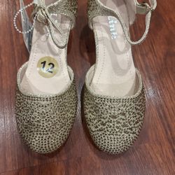 Lil Girls Size 13 Dress Shoes Gold/rhinestone