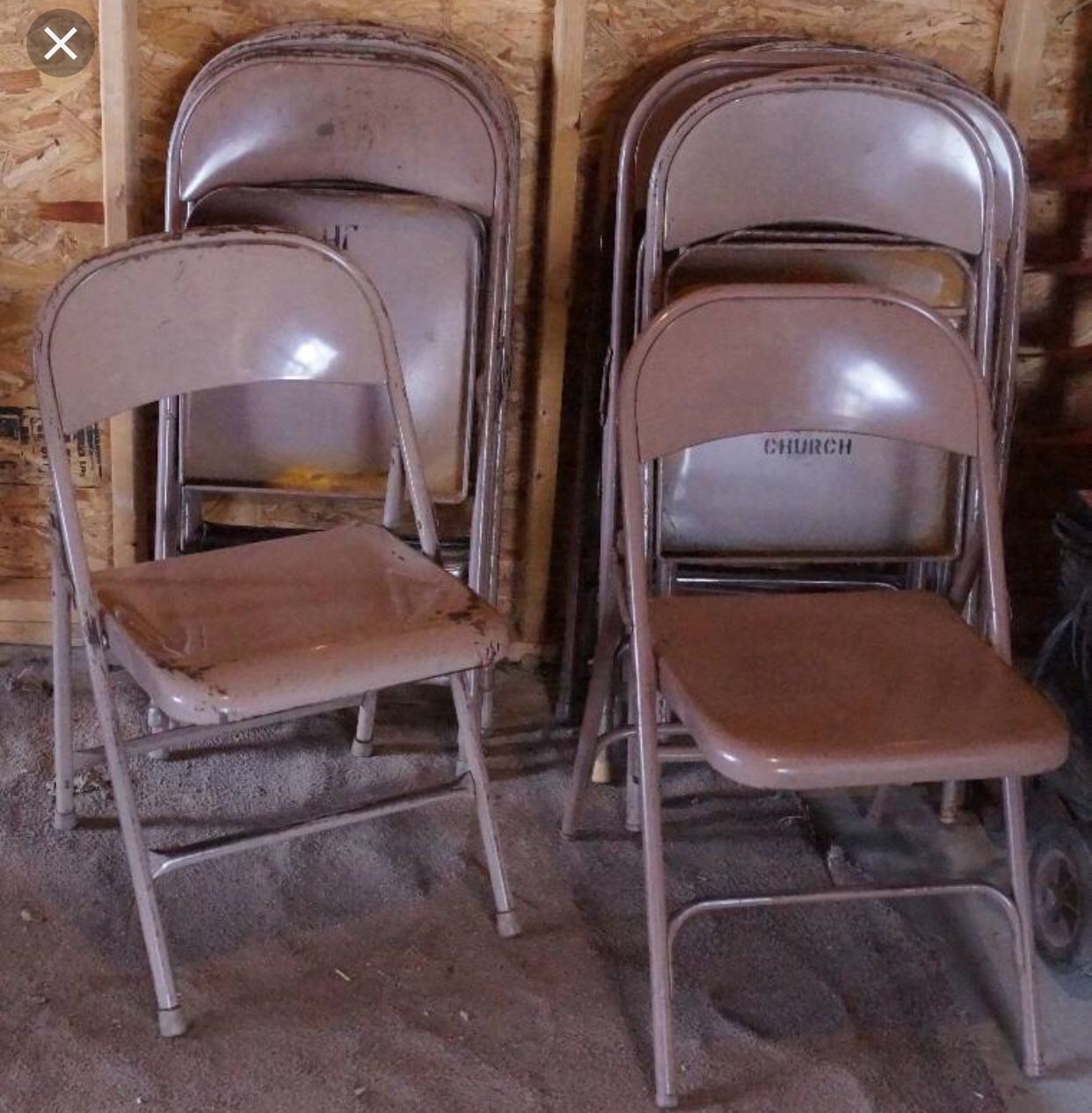 Discolored Metal Folding Chairs (Over 100). $5 each.