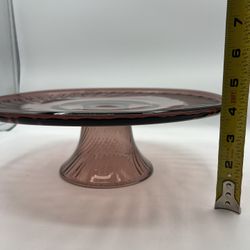 Visions Corning Cranberry Purple Swirl Pedestal Cake Stand 12 1/4" Vintage