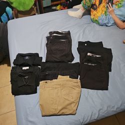 Black Tan and Blue Slacks Shirts And Shorts