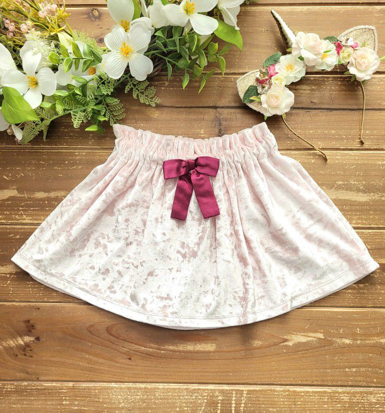 4T PINK VELOUR ACCENT BURGUNDY BOW SKIRT