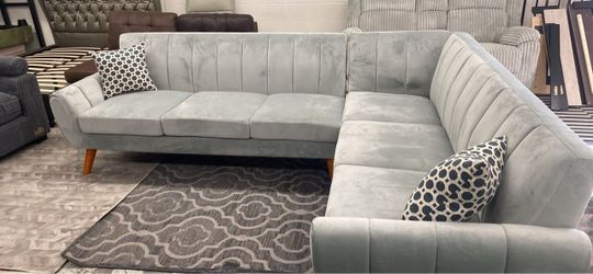 New Gray Velvet Mid-Century Sectional Sofa