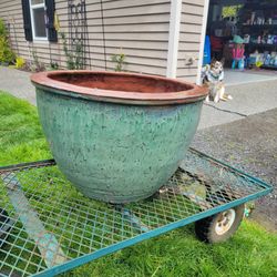 Large Teal Blue Glazed Ceramic Pot