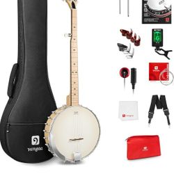 
Vangoa Banjo Open Back 5 String Full Size, Clawhammer Banjo Beginner Kit with Renaissance Remo Head, Maple Banjo with Geared 5th Tuner, Natural


