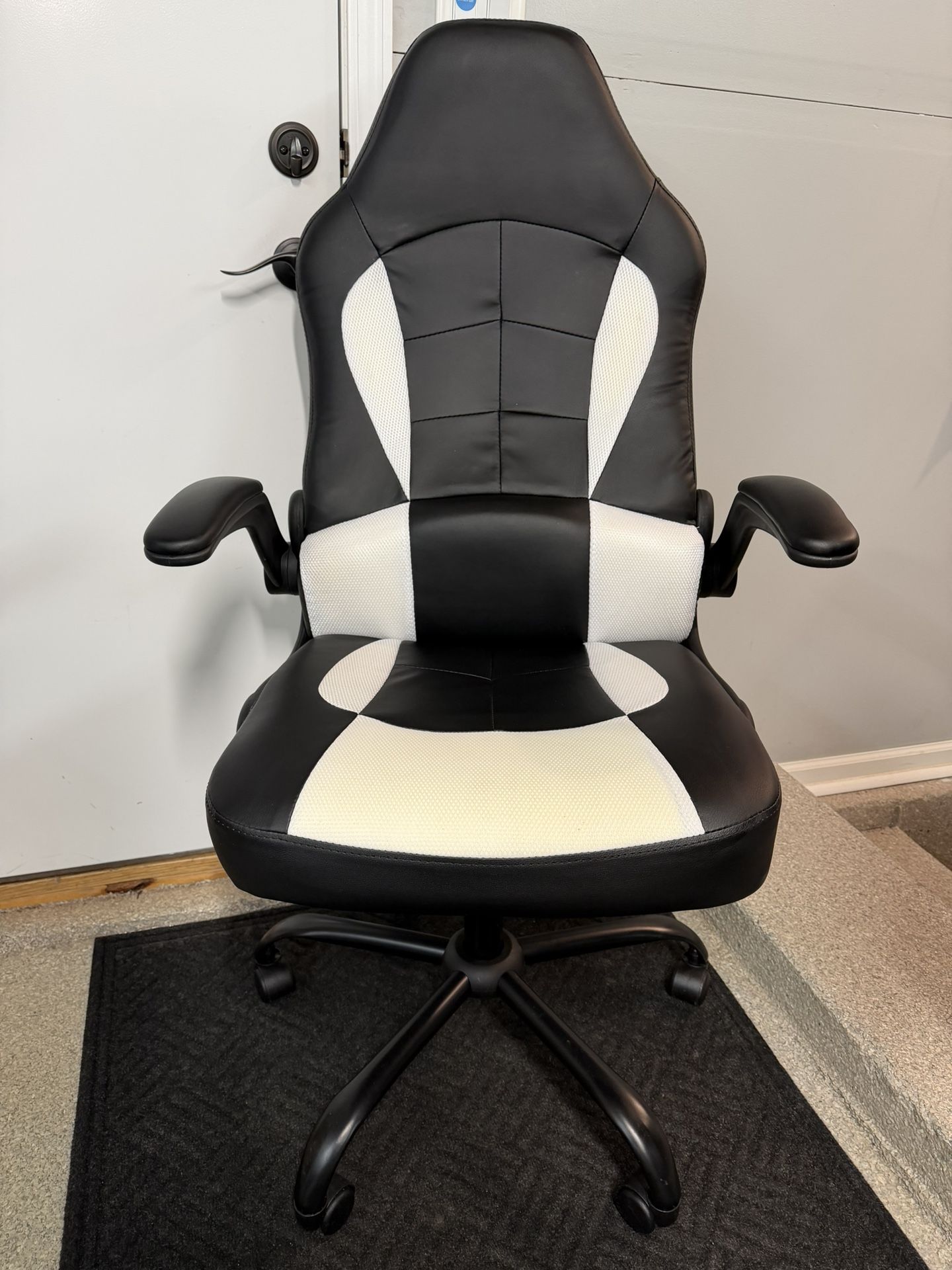 Brand New Black/White Tall Back Height Adjustable Reclining Gaming Chair w/Flip Up Armrests