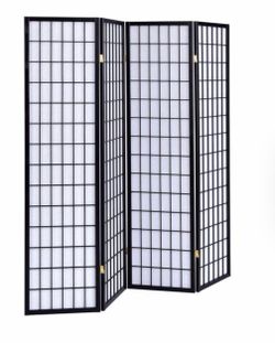 Black 4-Panel White Folding Screen