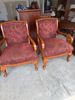 Pair of Wood Upholstered Accent Chairs