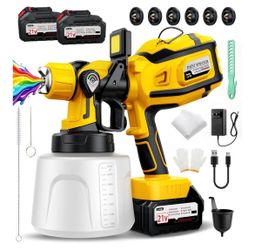 Electric Paint Sprayer, 650W Cordless Spray Paint 2x4000mAh Batteries
