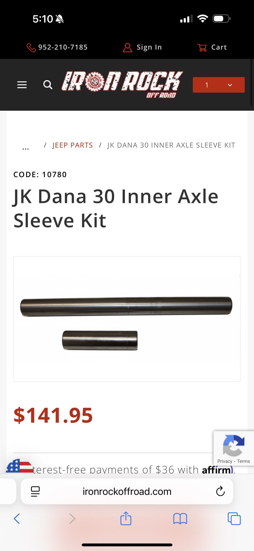 Iron rock JK Dana 30 Inner Axle Sleeve Kit